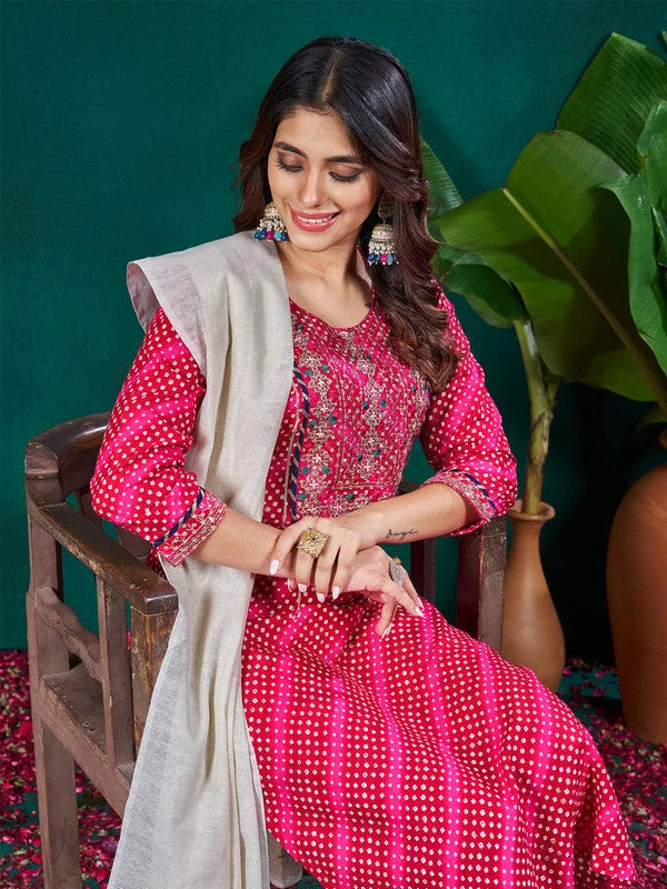 Rani Pink Women's Kurta Set with Dupatta | Designer Indian Set