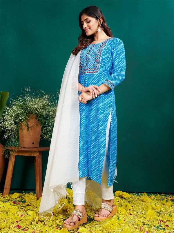 Sky Blue Women's Kurta Set with Dupatta | Cotton Kurta Sets