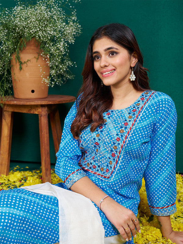 Sky Blue Women's Kurta Set with Dupatta | Cotton Kurta Sets
