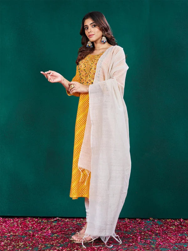 Shop Yellow Embroidered Women's Kurta Set with Dupatta | Indian Sets