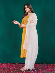Women Kurta Pant Dupatta Set-1077YELLOW