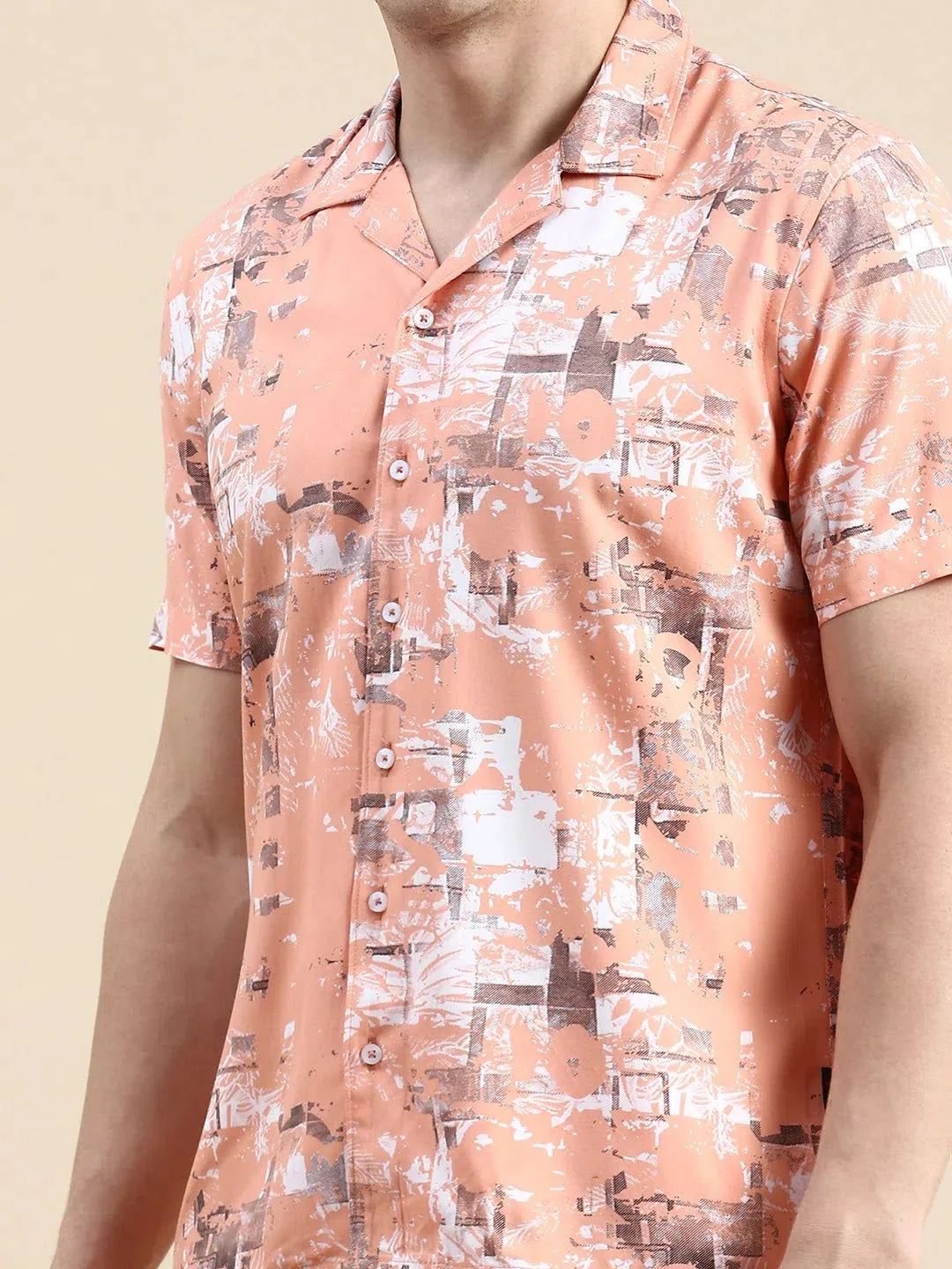 Peach Printed Mens Two Piece Sets | Casual Co ord Sets for Men