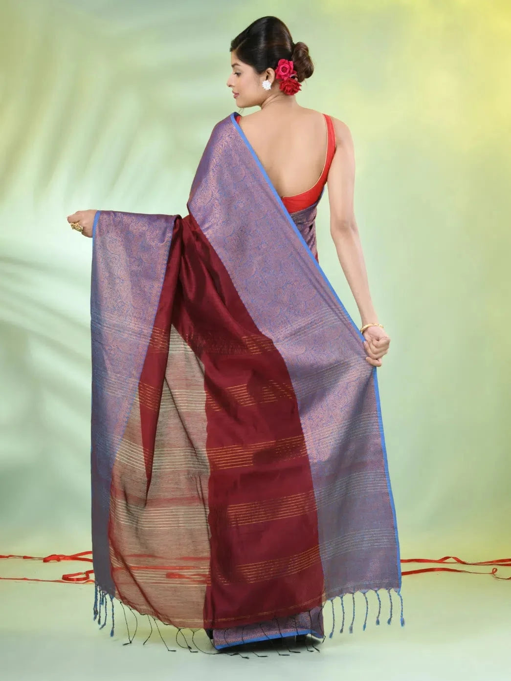 Maroon Cotton Sari with Zari - Elegant Indian Sari