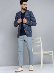 Men Blue Printed Blazer-SOBLZ-291-Navyblue