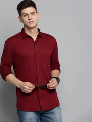 Men Red Solid Casual Shirt-CARLOKNITS-3212-Maroon