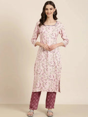 Women Pink Floral Kurta Set-RF-1402-Pink