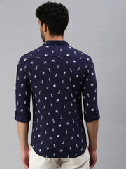 Men Navy Blue Printed Casual Shirt-STANDARDPRINT-1308-Navyblue