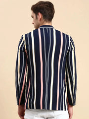 Men Navy Striped Party Blazer-SOBLZ-79-2-Navyblue