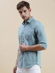Men Teal Solid Casual Shirt-SWALLOW-1764-Teal