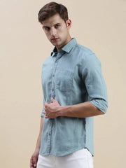 Men Teal Solid Casual Shirt-SWALLOW-1764-Teal
