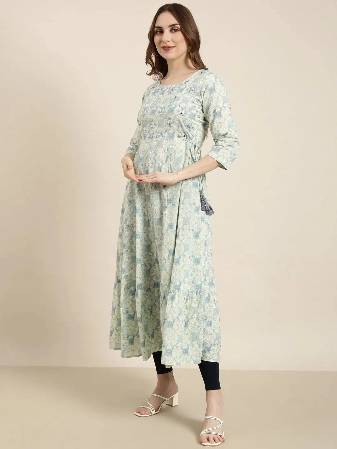 Sea Green Abstract Anarkali Kurta | Women's Anarkali Dress