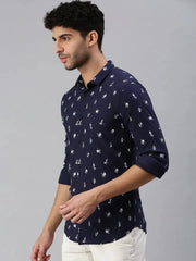 Men Navy Blue Printed Casual Shirt-STANDARDPRINT-1308-Navyblue