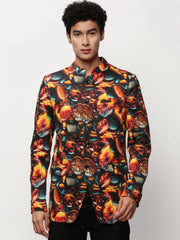 Men Orange Printed Casual Blazers-SOBLZ-083-5-Orange