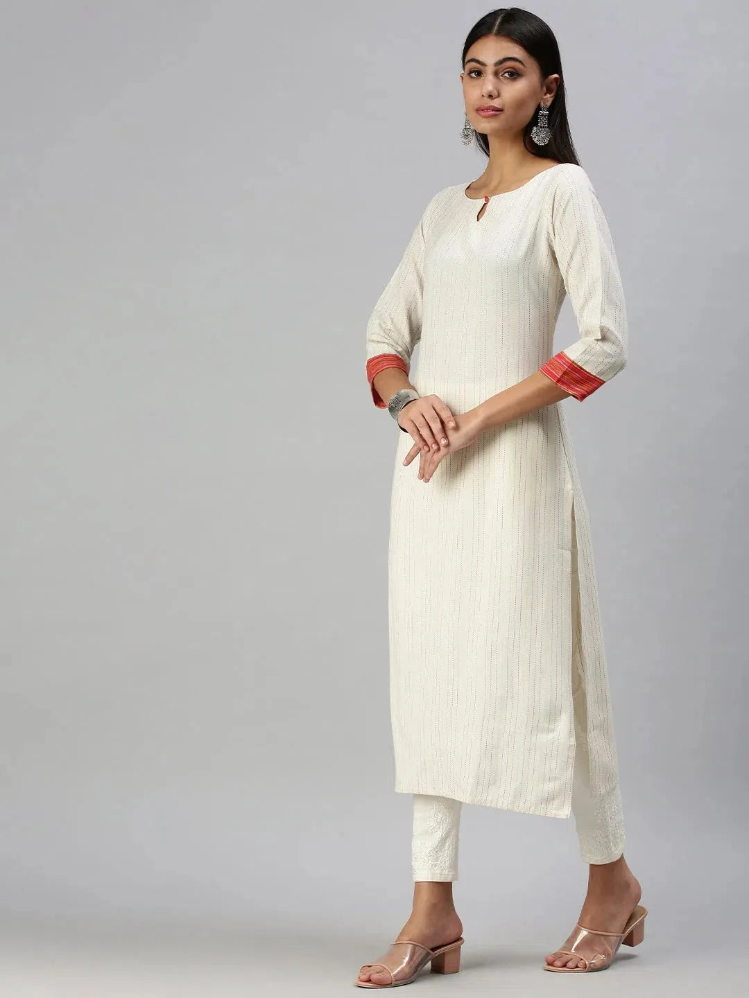 White Striped Straight Kurta - Cotton Indian Kurta for Women