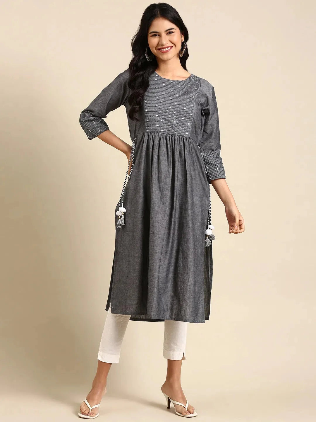 Grey Printed Cotton Anarkali Kurti | DesiQlo Anarkali Suits