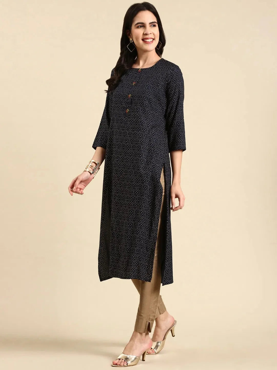 Navy Blue Printed Indian Kurtis | Cotton Kurta Ladies
