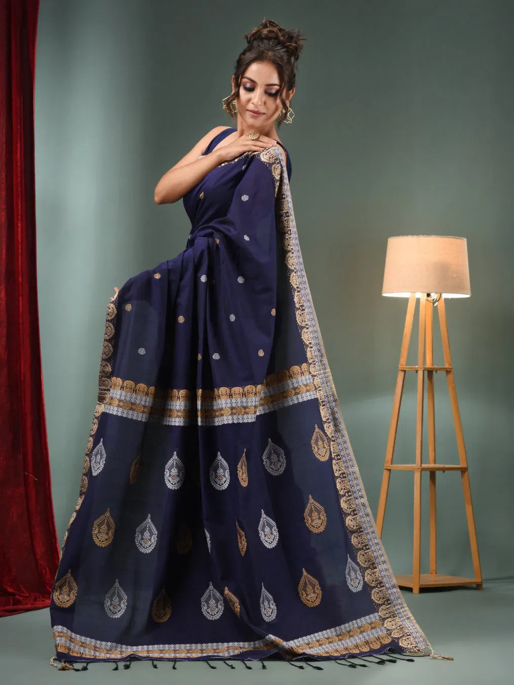 Navy Blue Cotton Saree | Indian Sarees & Handloom