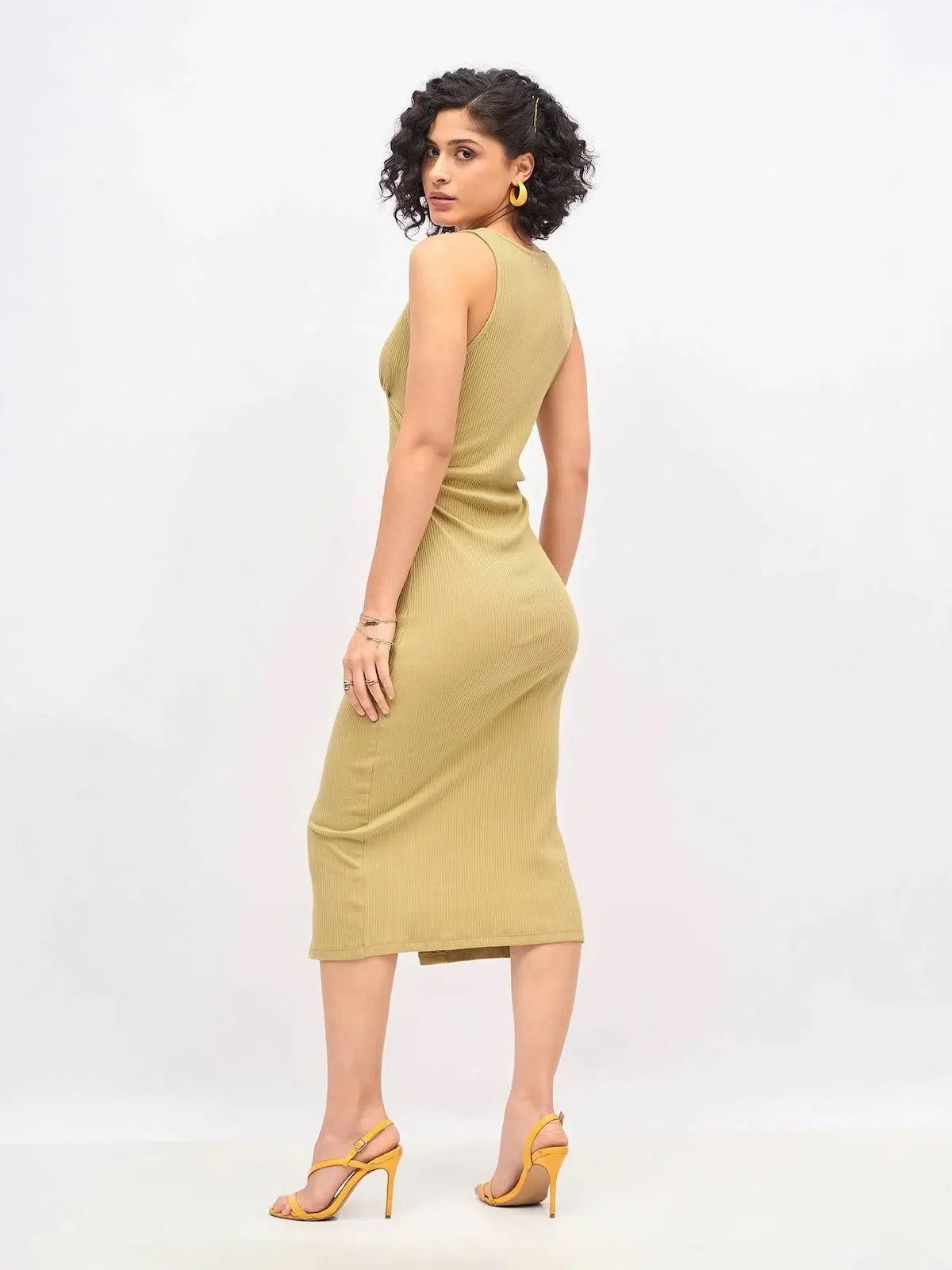 Khaki Rib Button Midi Dress | Women's Western Wear Khaki Rib Button Midi Dress | Women's Western Wear
