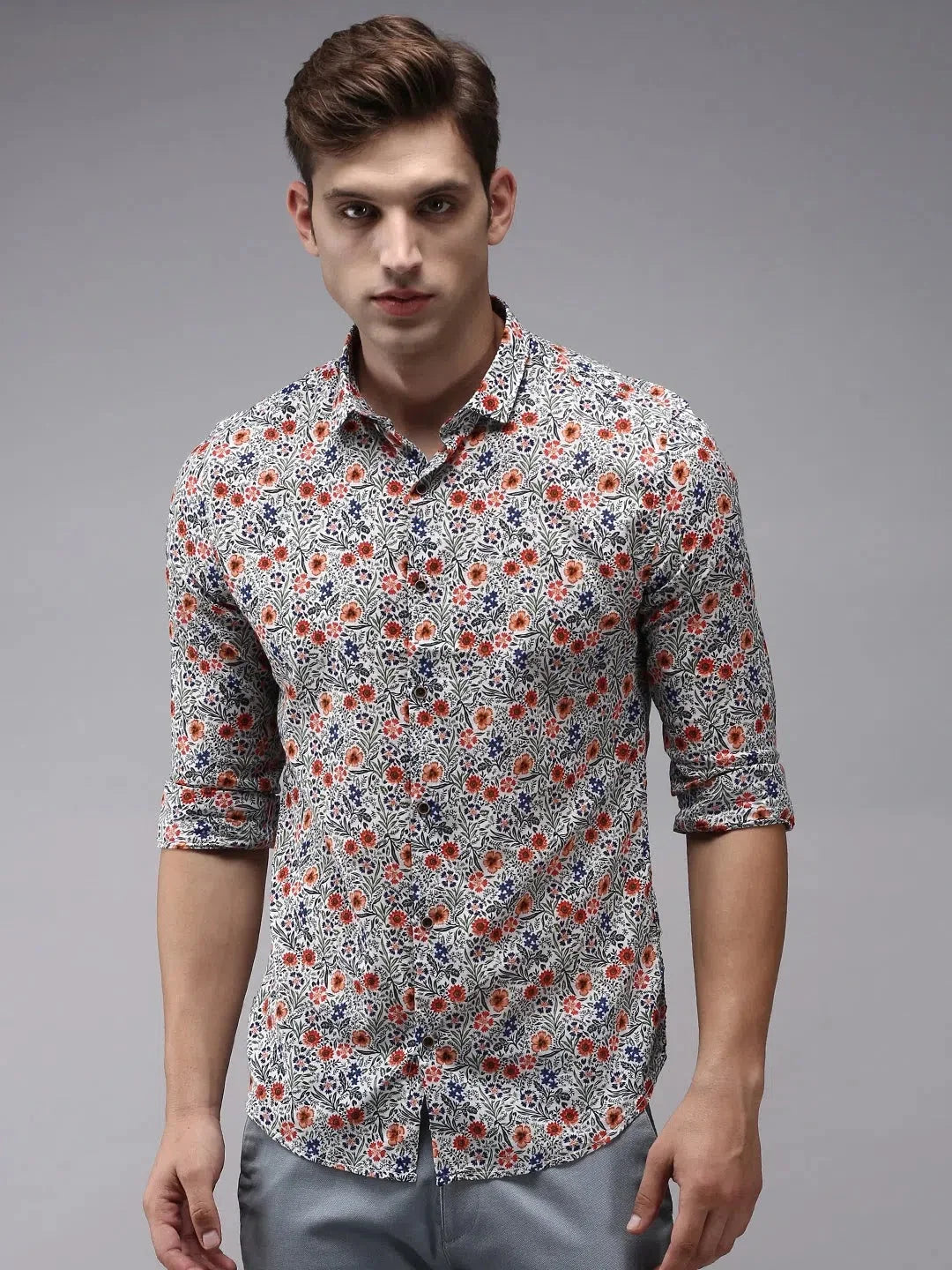 Vibrant White Printed Mens Shirt - Cotton Casual Shirt | DesiQlo