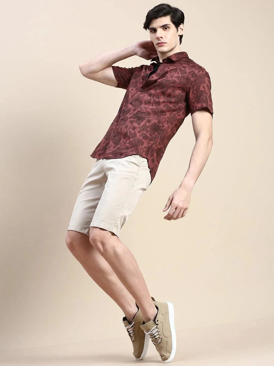 Rust Floral Mens Shirt - Cotton Printed Shirt | DesiQlo