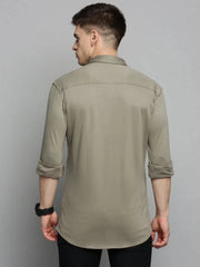 Men Green Solid Casual Shirt-CARLOKNITS-3221-Olive