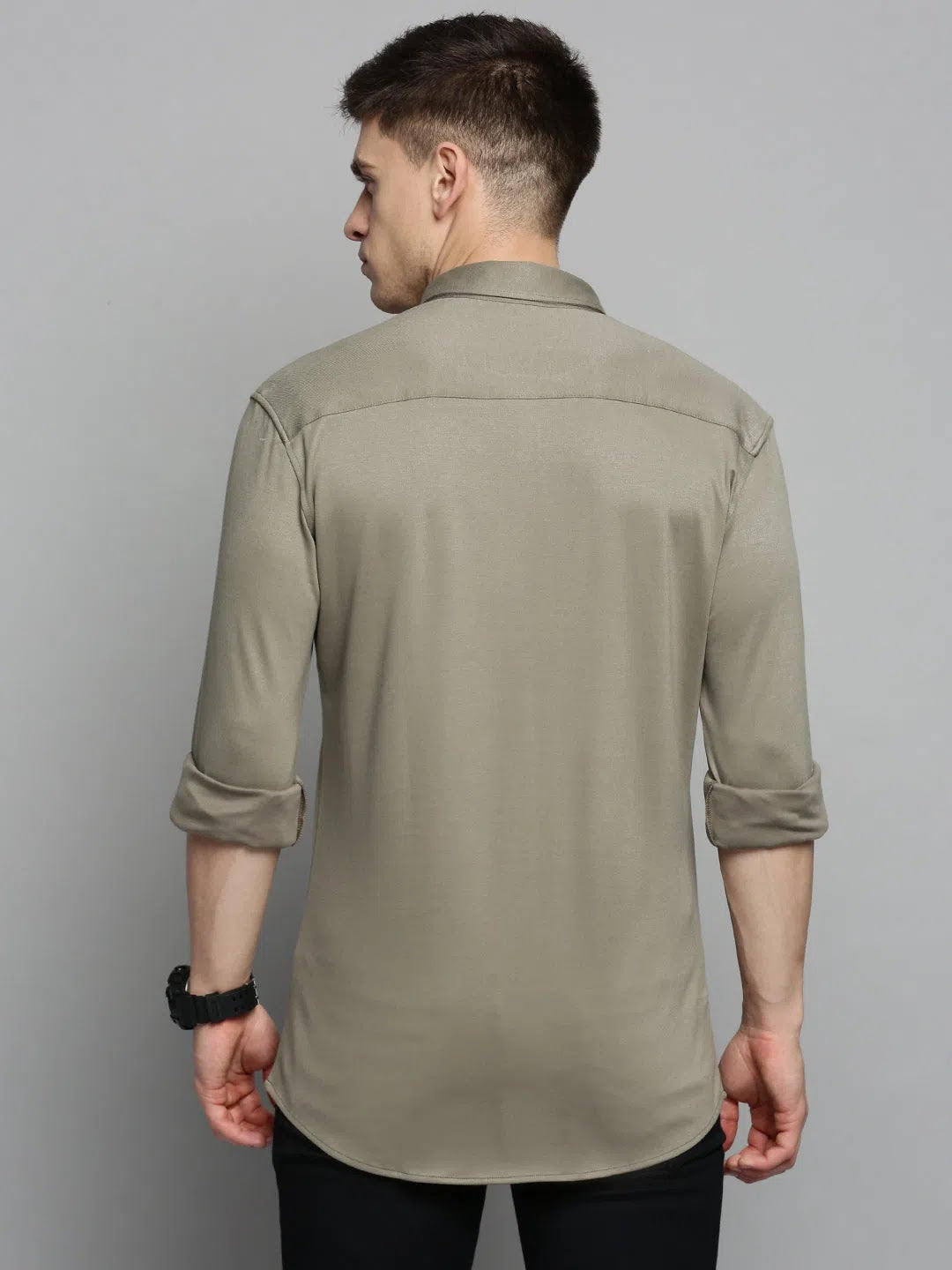 Men's Olive Green Solid Cotton Shirt | DesiQlo Casual Wear
