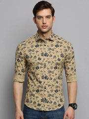 Men Khaki Printed Casual Shirt-PEISKOSPRINTS-3419-Khaki