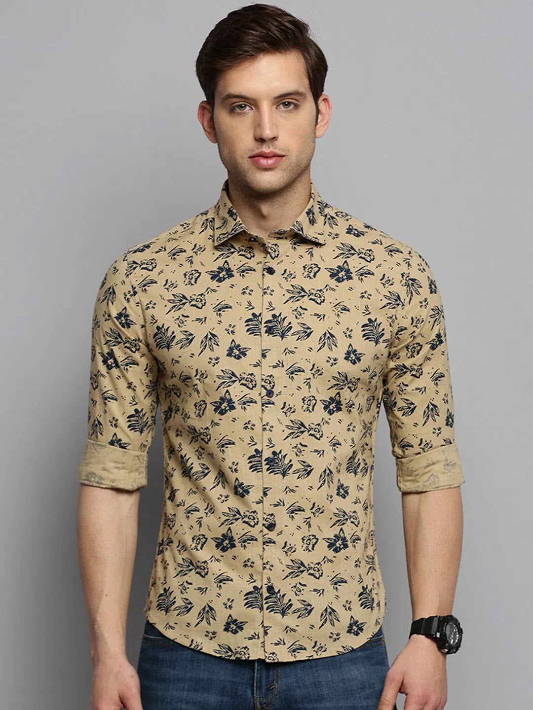 Men's Khaki Printed Shirt | DesiQlo Casual Cotton Shirts