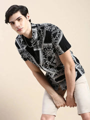 Men Black Printed Casual Shirt-GEORGE-1633-Black