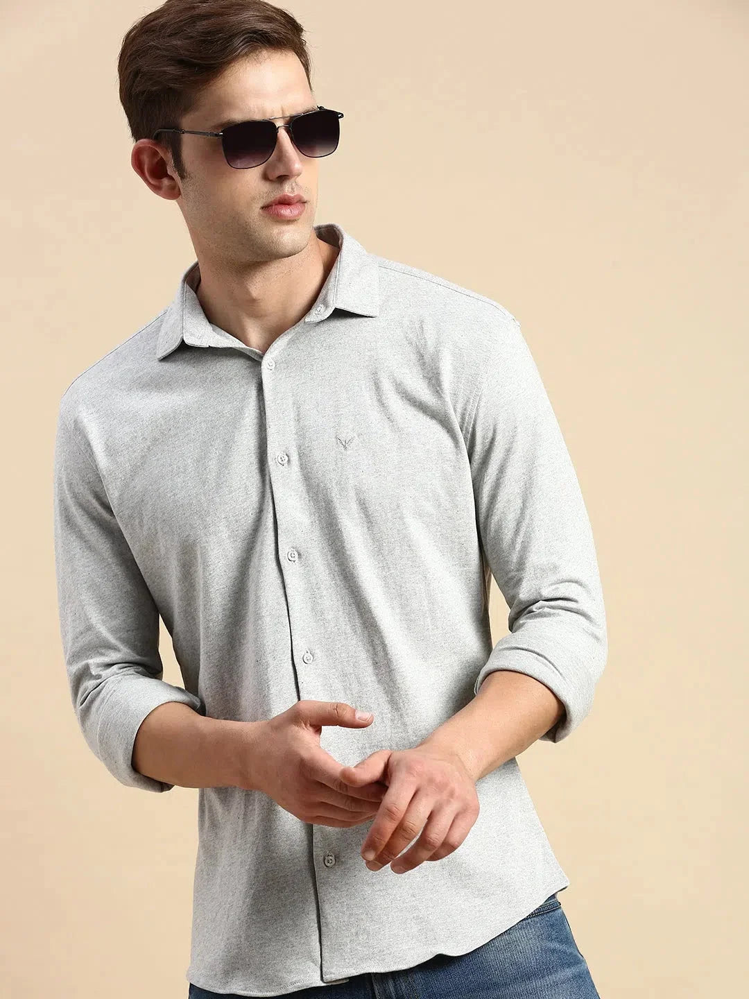 Men's Grey Solid Cotton Shirt | Casual Mens Shirt