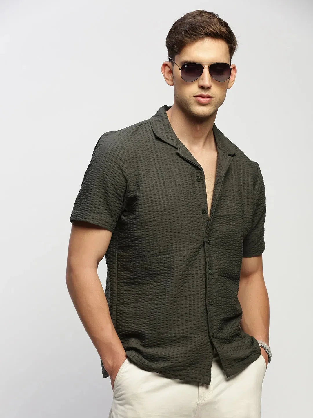 Men's Green Solid Cotton Shirt - Stylish Casual Mens Shirt