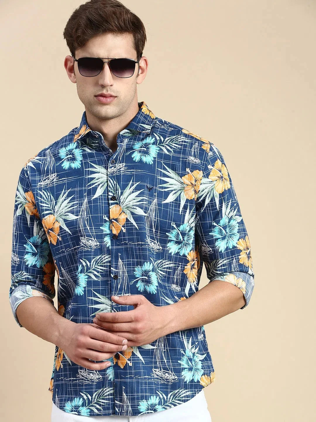Men Teal Printed Casual Shirt-FLORIDAPRINT-4953-Teal