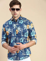 Men Teal Printed Casual Shirt-FLORIDAPRINT-4953-Teal