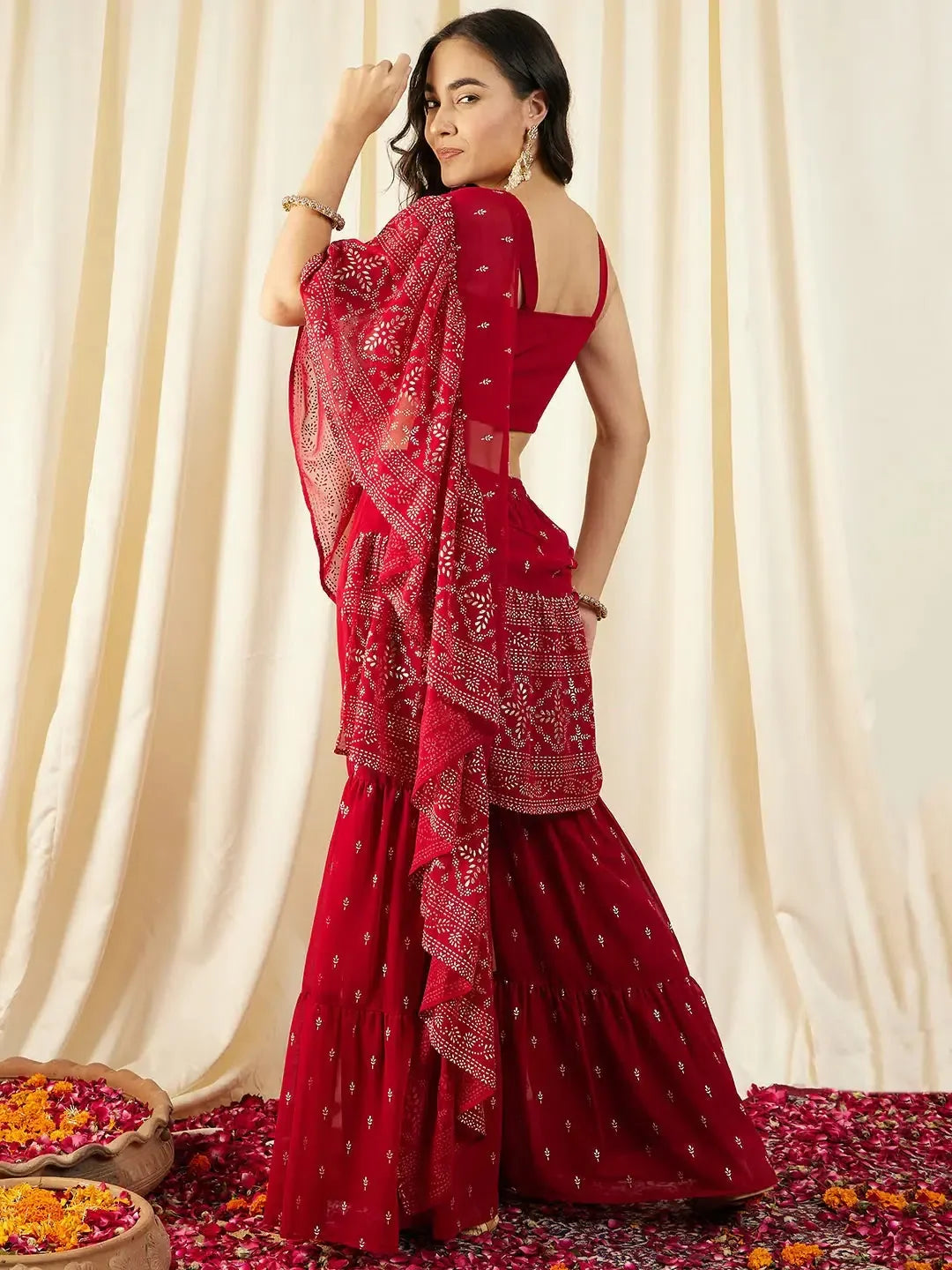 Maroon Crop Top Sharara - Designer Lehenga for Women