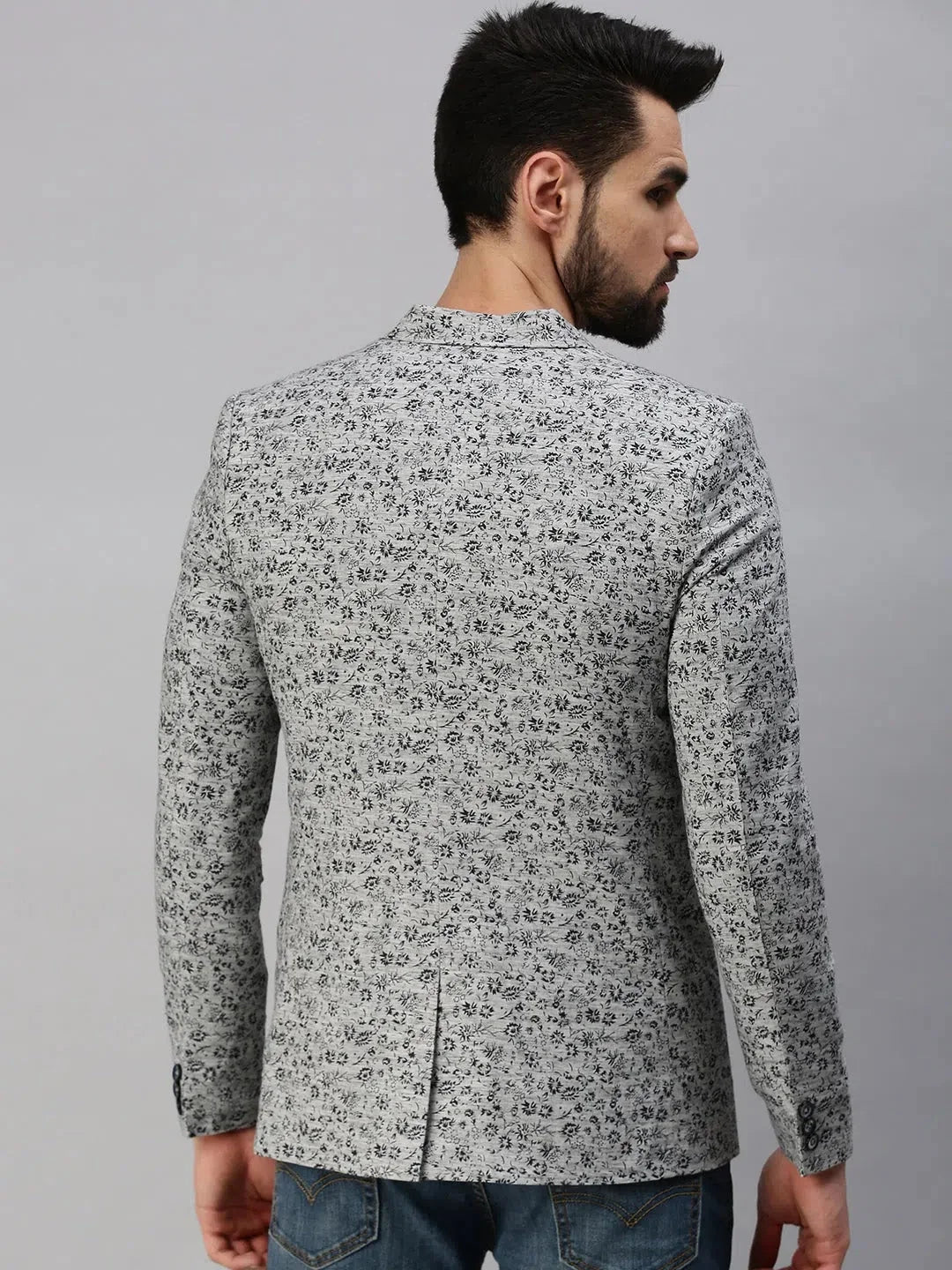 Grey Printed Party Blazer - Men's Ethnic Wear & Nehru Jackets