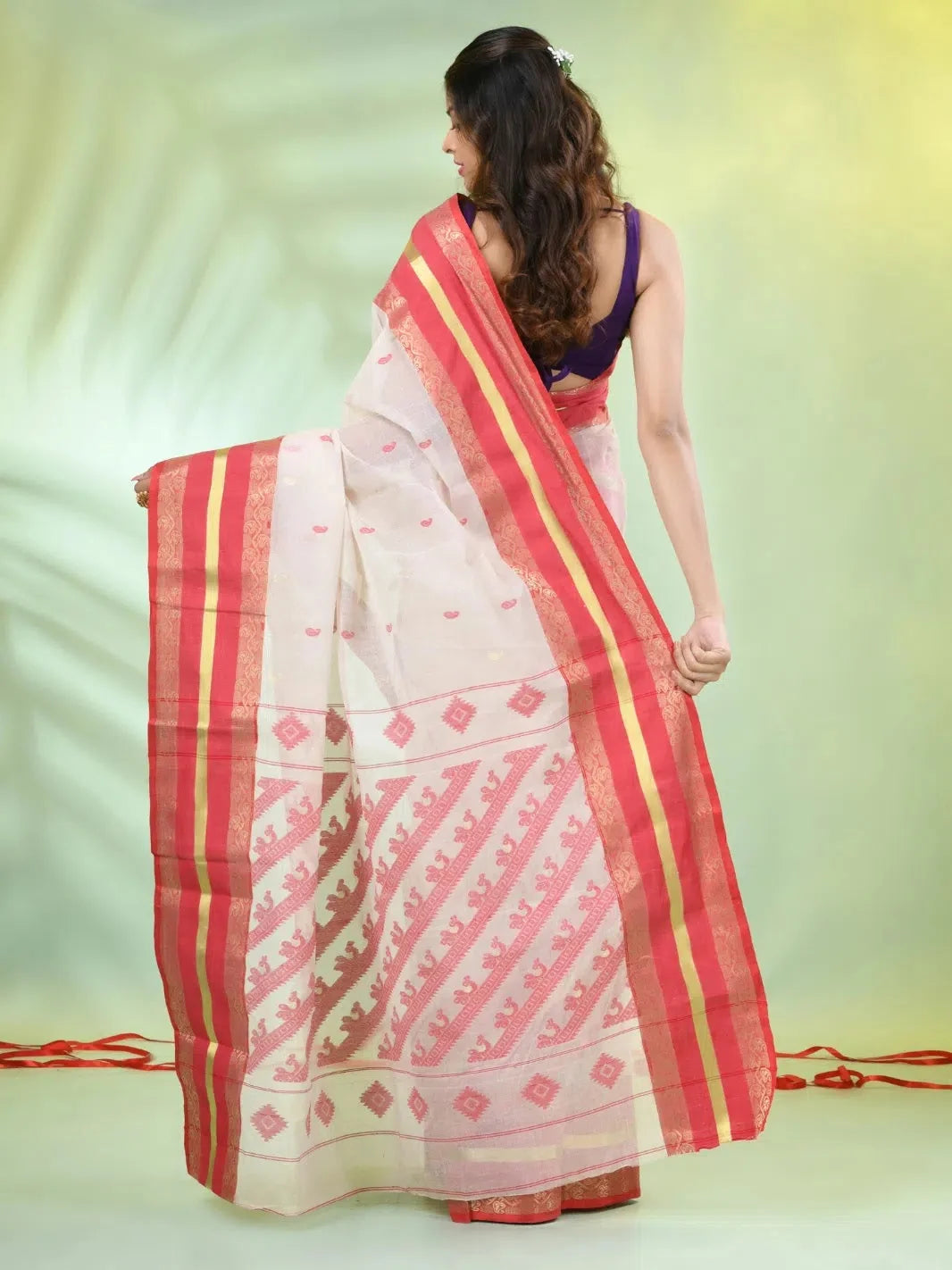 Off White Cotton Paisley Saree | Designer Sarees India