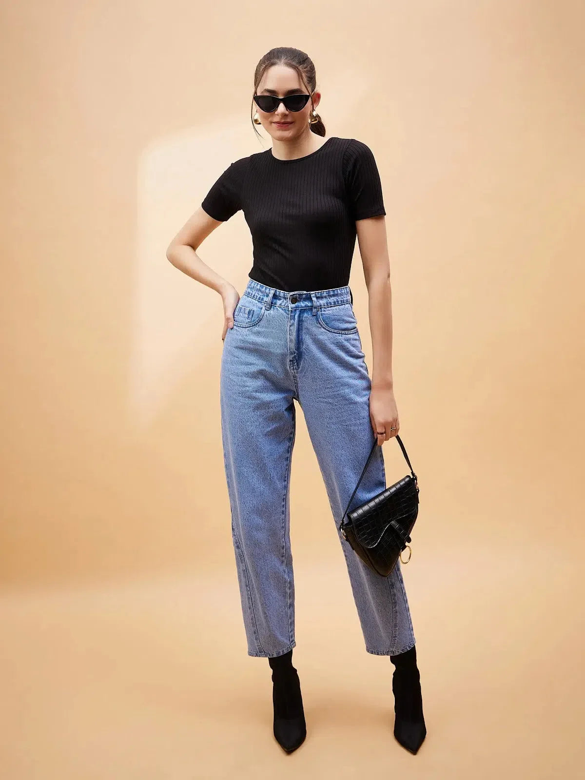 Ice Blue Balloon Fit Denim Jeans | Women's Comfort Fit Jeans