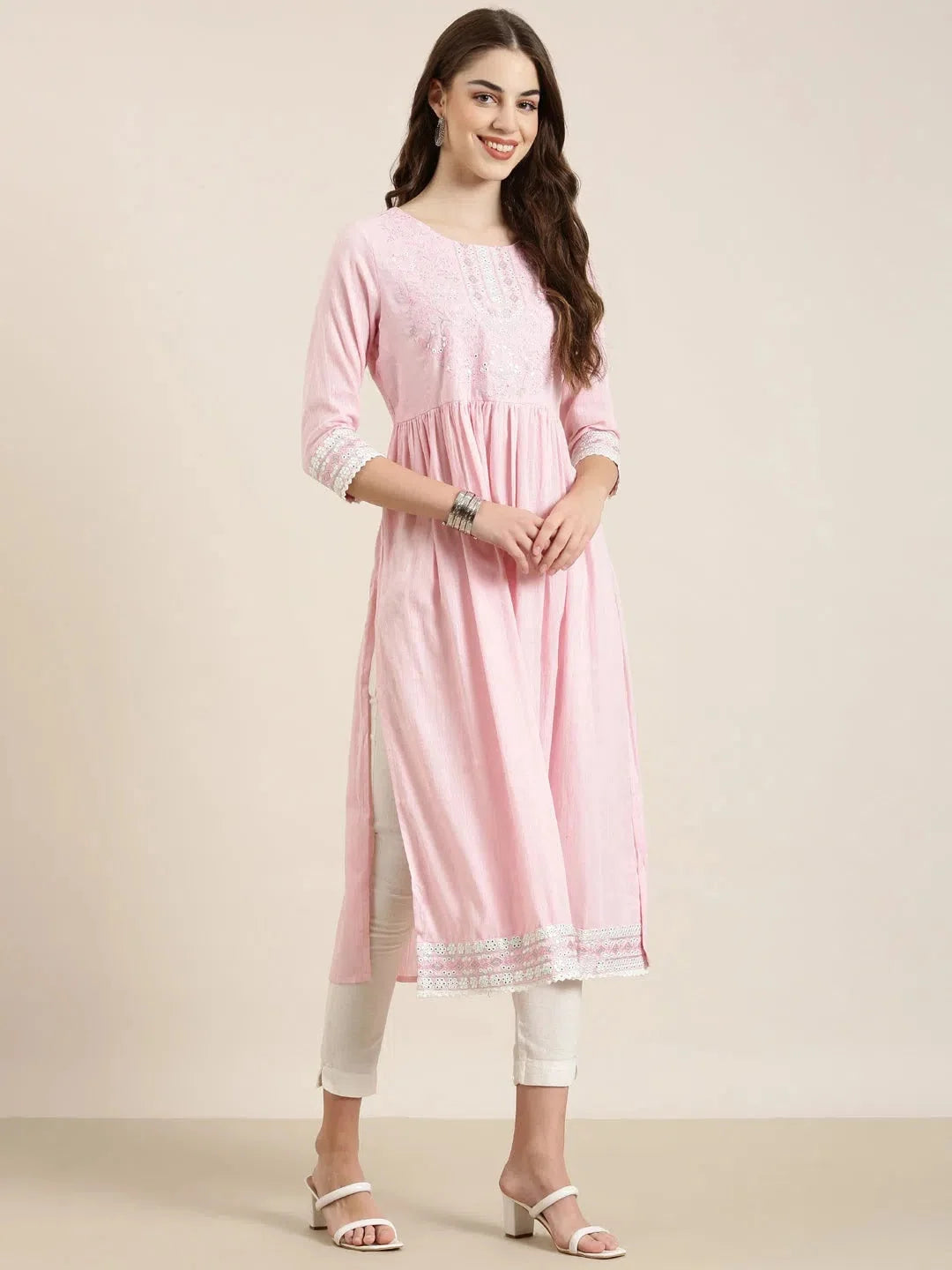 Pink Solid Anarkali Kurta for Women | Cotton Anarkali Dress