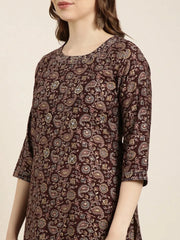 Women Straight Brown Floral Kurta-HO-1475-Brown
