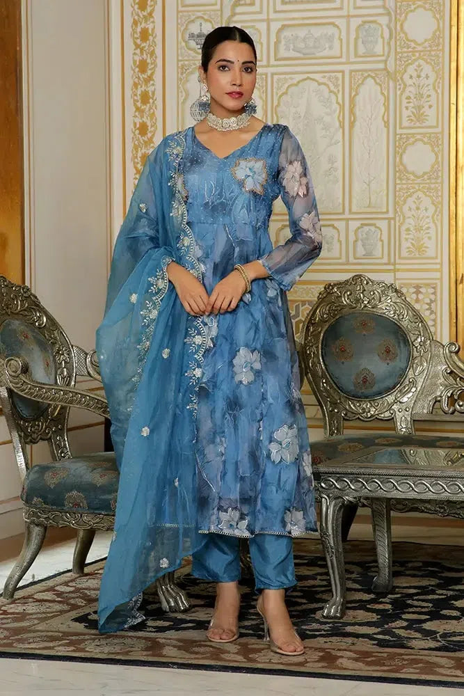 Blue Embroidered Anarkali Kurta Set | Women's Designer Kurta Sets