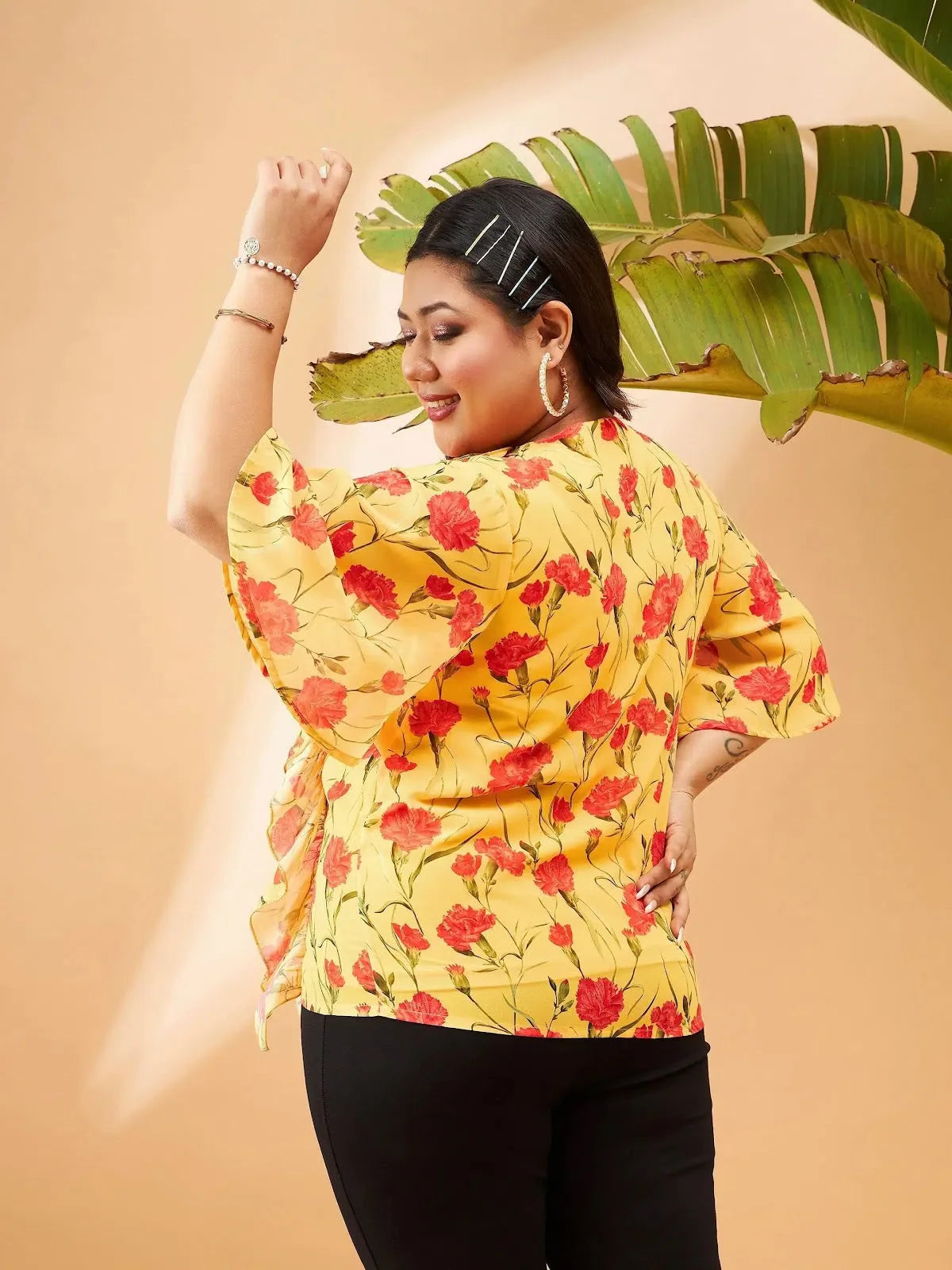 Yellow Floral Ruffle Top Women's Western Outfits