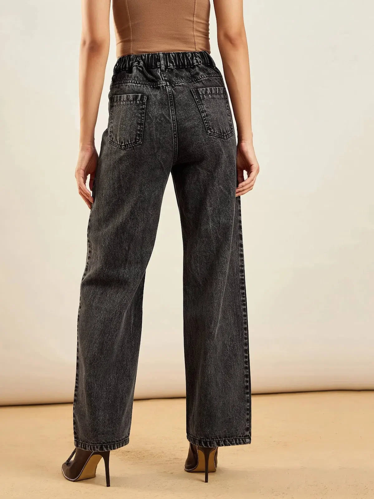 Black Dori Detail Straight Fit Women Jeans | Cotton Denim