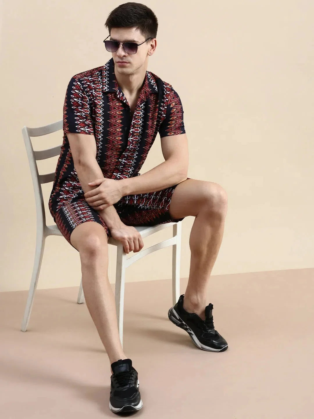 Black Printed Casual Co ord Set for Men | Mens Two Piece Sets