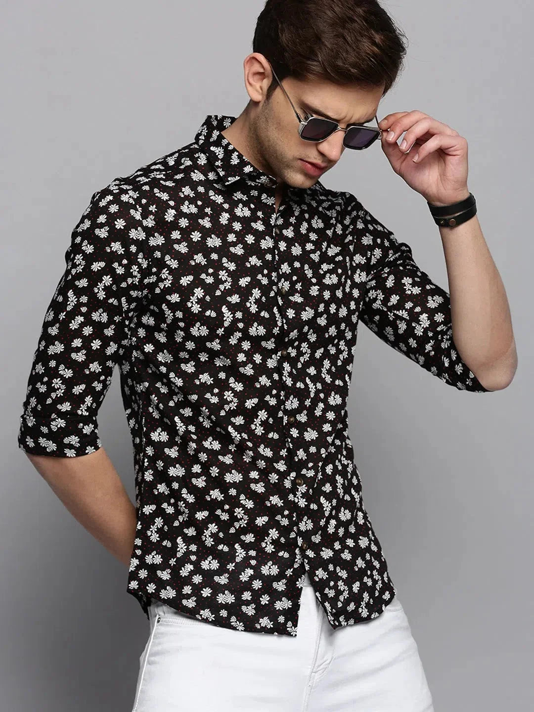 Men Black Printed Casual Shirt-DIXONPRINT-4067-Black