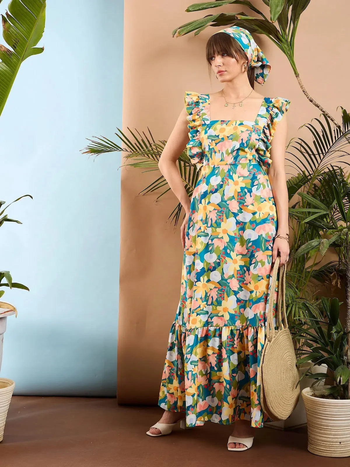 Sea Green Floral Maxi Dress | Back Tie Detail | Women's Dress