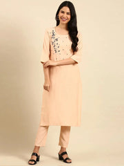 Women's Peach Embroidered Kurta SetKC-883-Peach