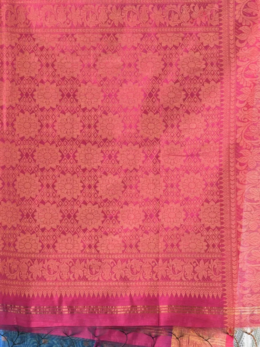 Shocking Pink Cotton Indian Sari with Zari