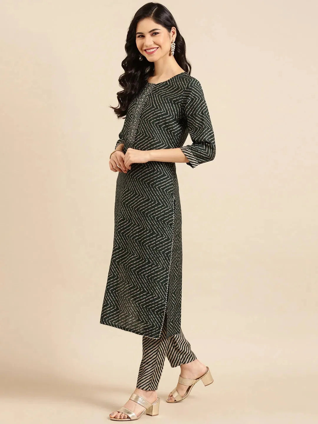 Green Printed Kurta Set for Women | Designer Indian Kurta Sets