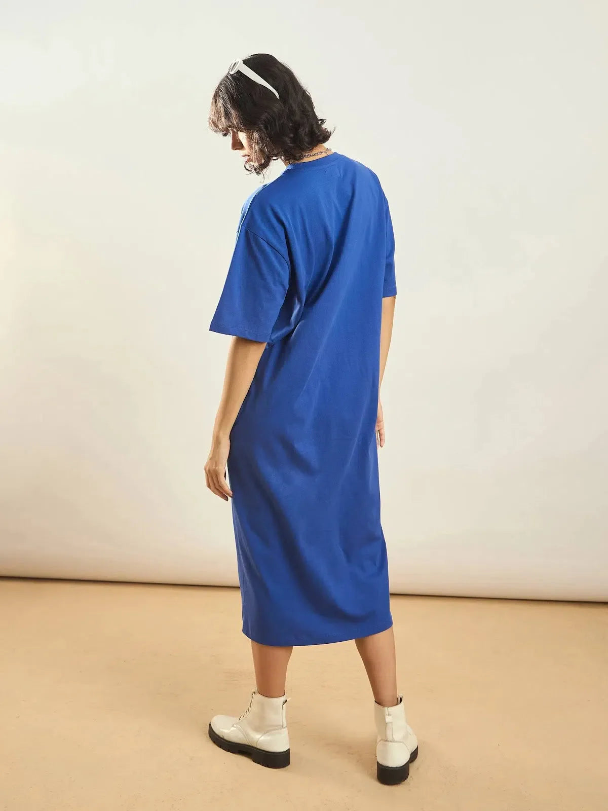 Women's Royal Blue Printed T-Shirt Dress | Cotton Jersey
