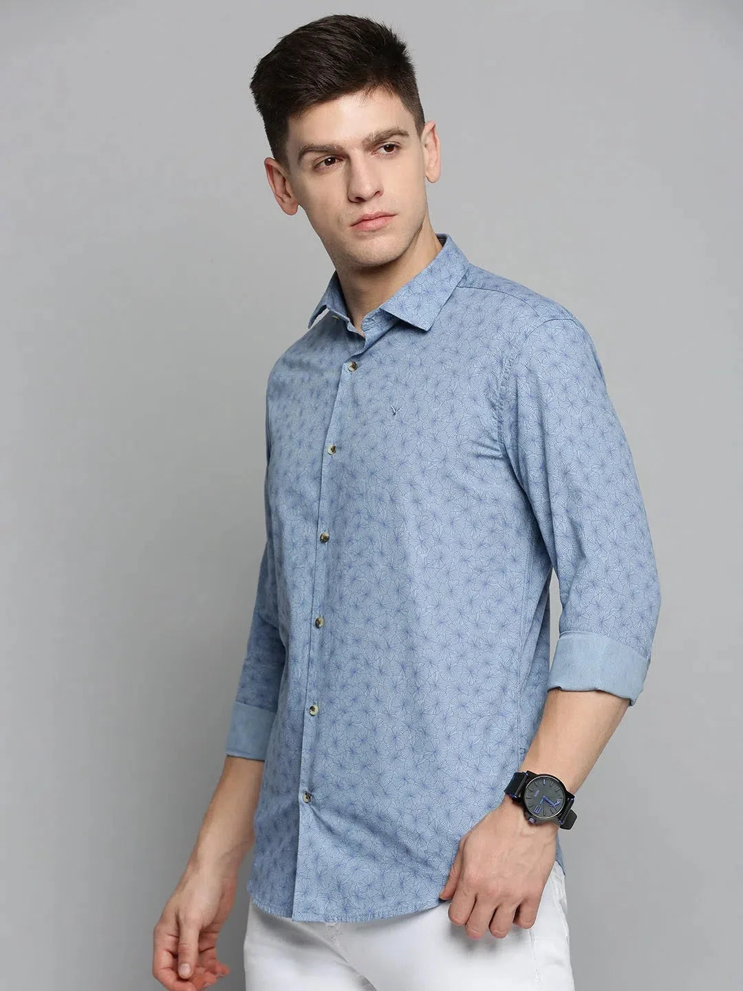 Blue Printed Mens Shirt | DesiQlo Casual Cotton Polo Shirts